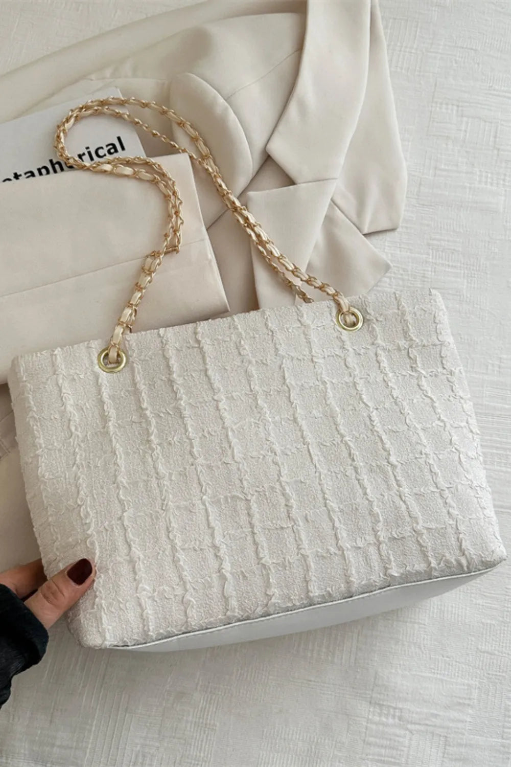 Quilted Chain-Handle Tote Bag