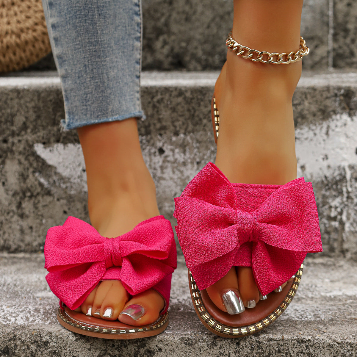 Pearl Bow Slider Sandals