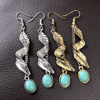 Silver Leaf & Turquoise Drop Earrings