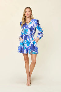 Blue Bloom Long-Sleeve Playsuit