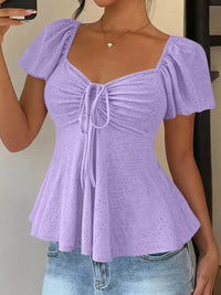 Ruched Flutter Sleeve Peplum Top