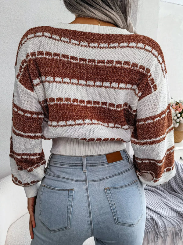 Colour-Block Cropped Knit Jumper