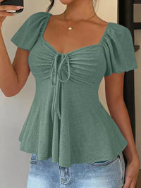 Ruched Flutter Sleeve Peplum Top