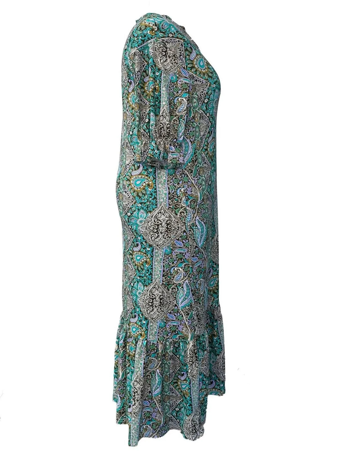 Boho Paisley Ruffle-Hem Midi Dress