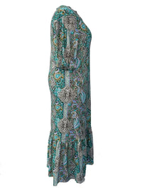 Boho Paisley Ruffle-Hem Midi Dress