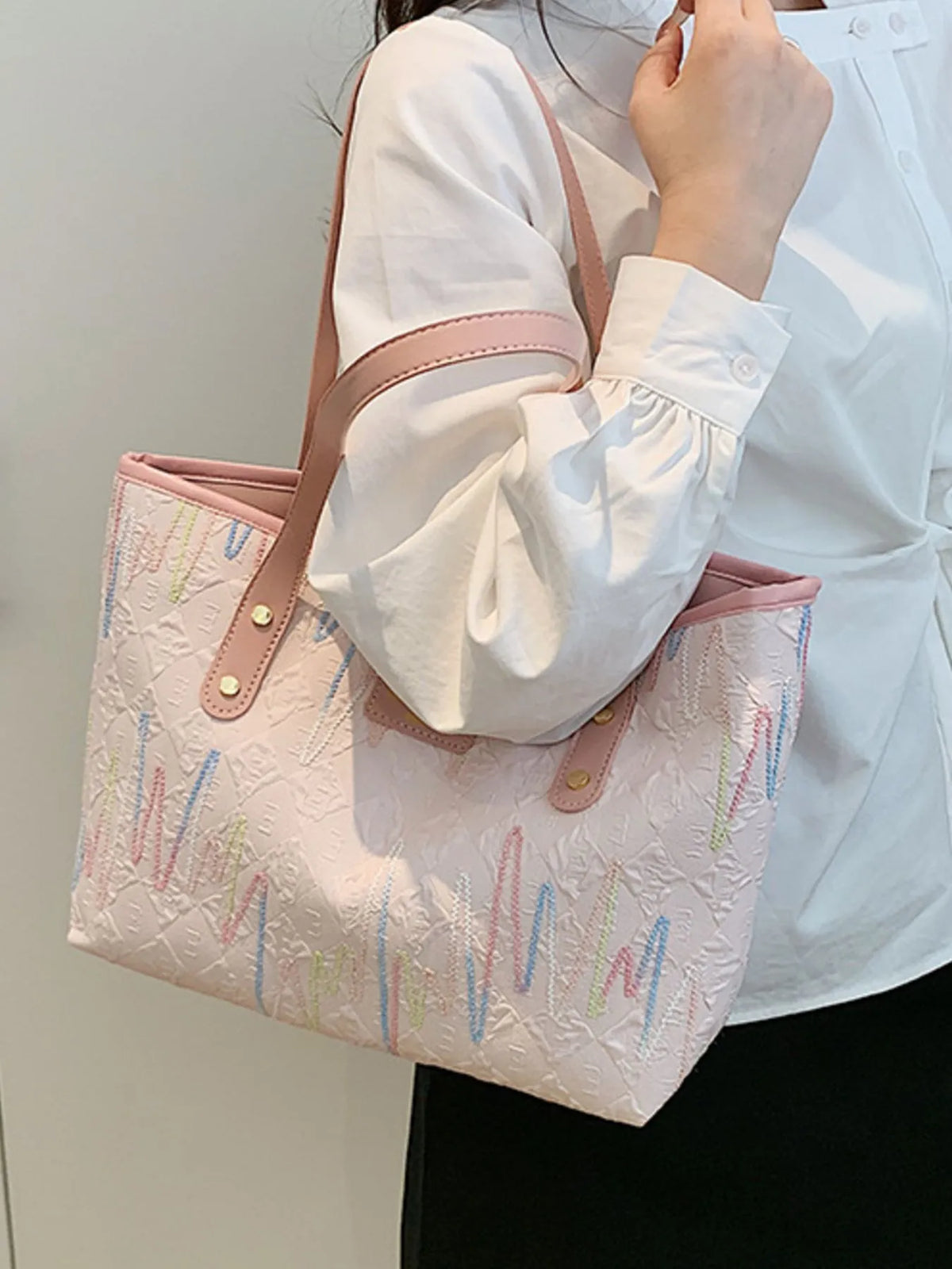 Soundwave Print Faux-Leather Tote