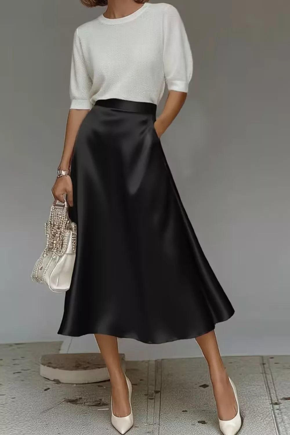Liquid Satin A-Line Midi Skirt