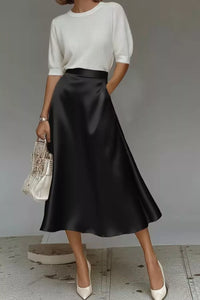 Liquid Satin A-Line Midi Skirt