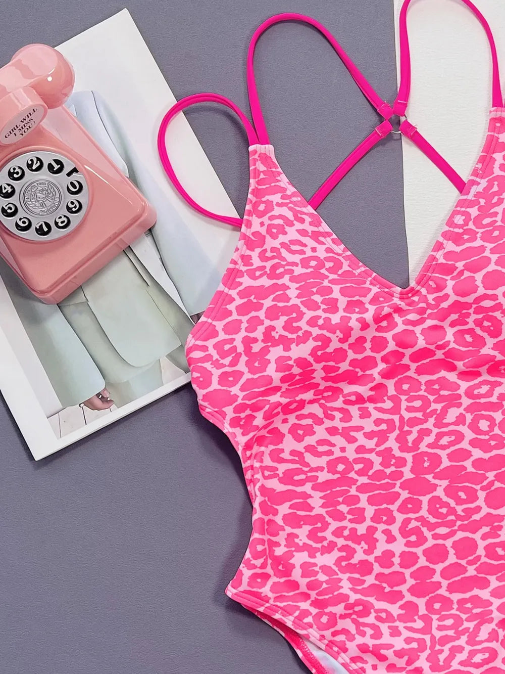 Pink Leopard Plunge Swimsuit