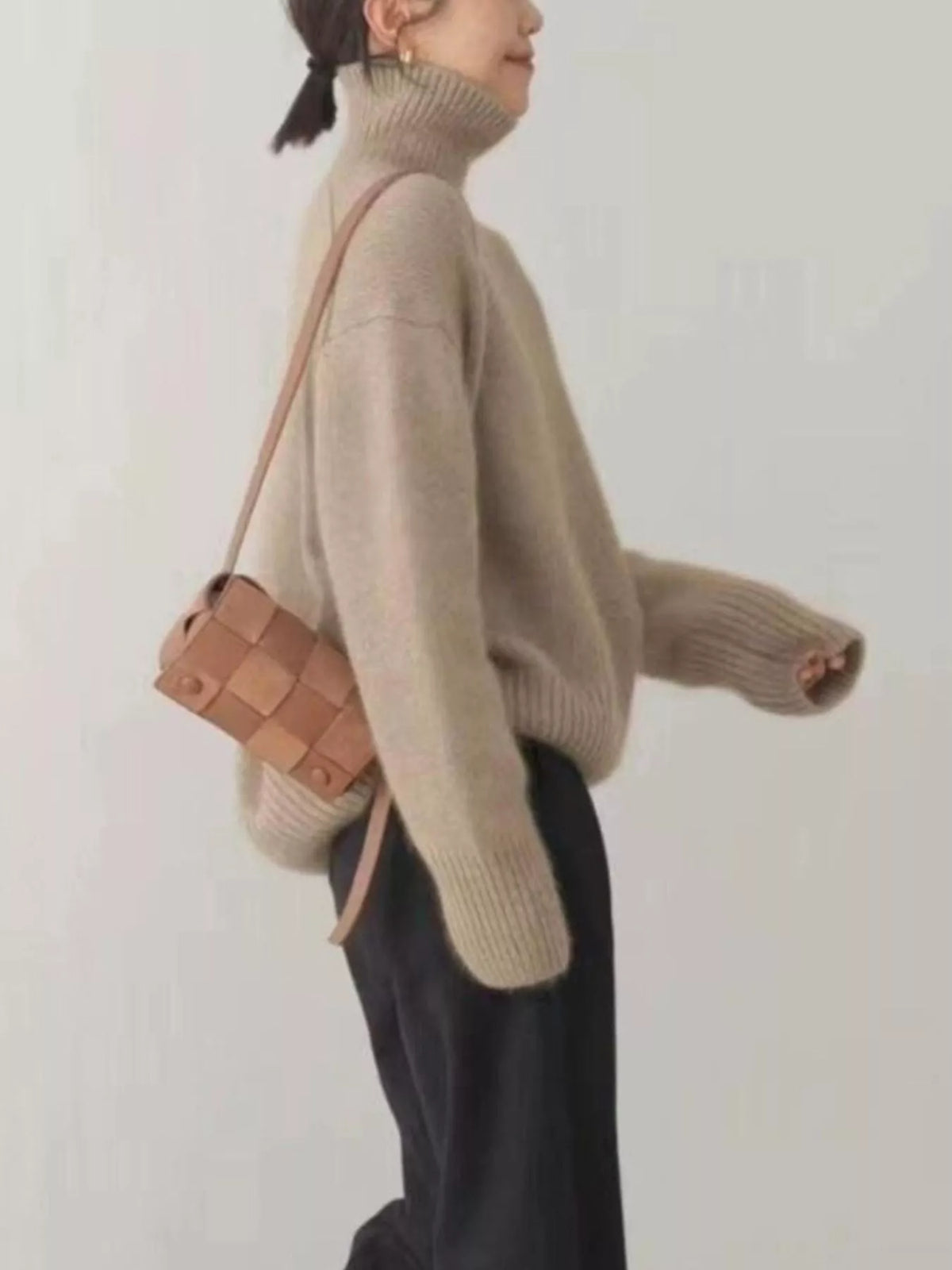 Ribbed Roll-Neck Drop-Shoulder Jumper