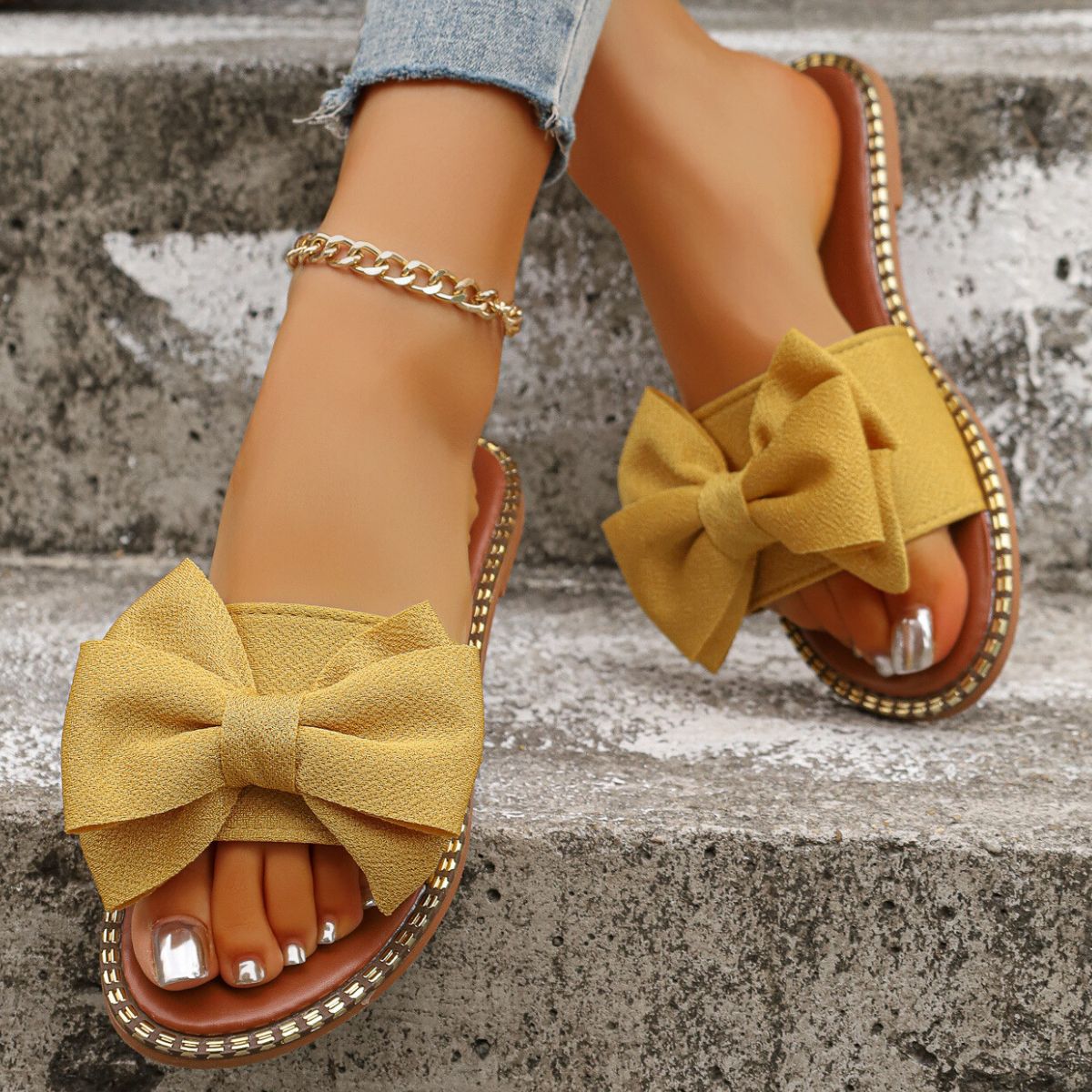 Pearl Bow Slider Sandals
