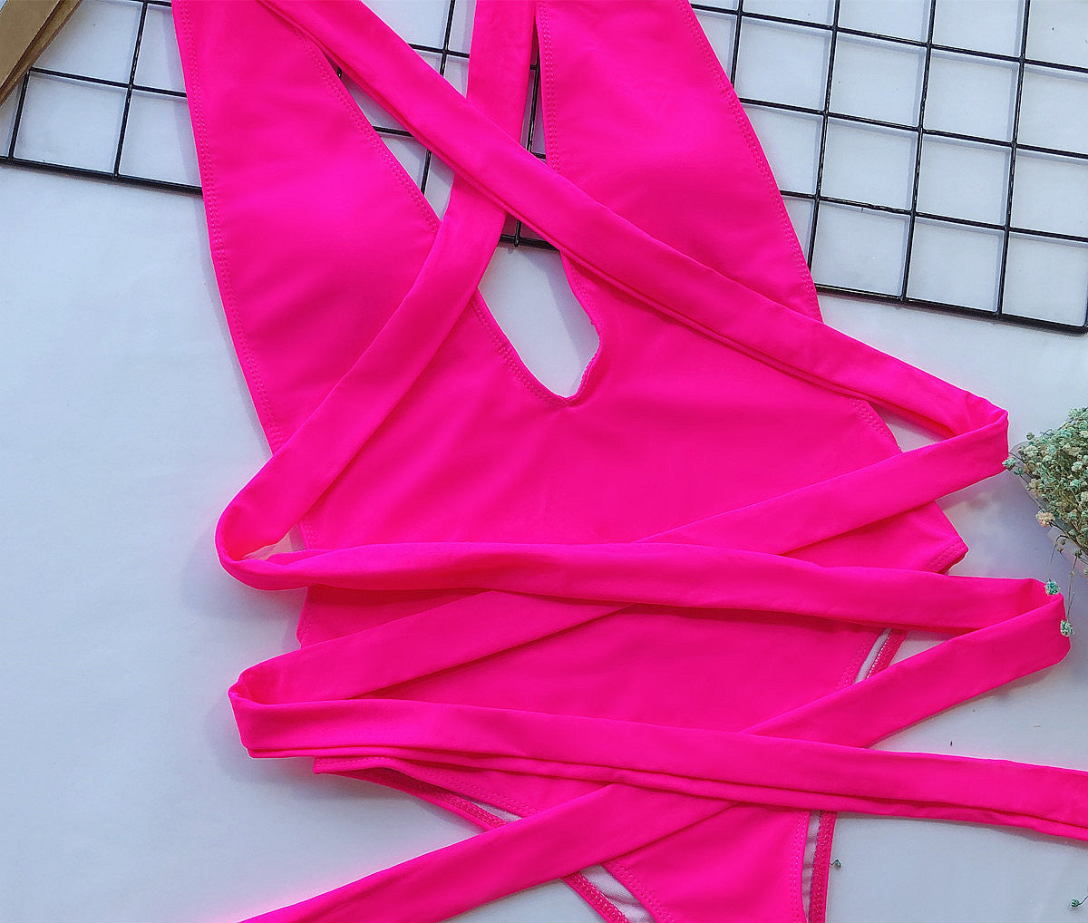 Hot Pink Plunge Wrap Swimsuit