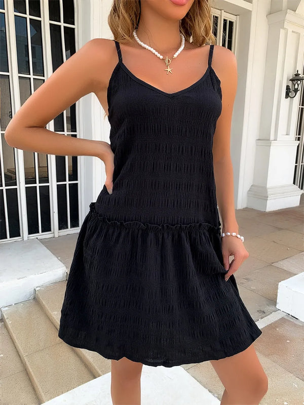 Little Black Ruffle-Hem Cami Dress