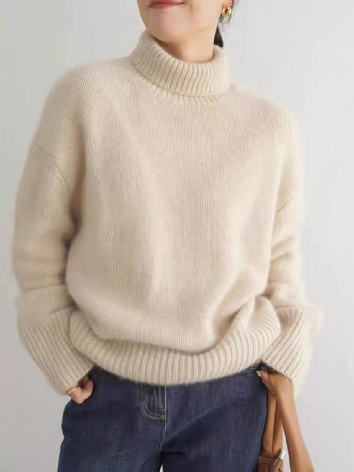 Ribbed Roll-Neck Drop-Shoulder Jumper