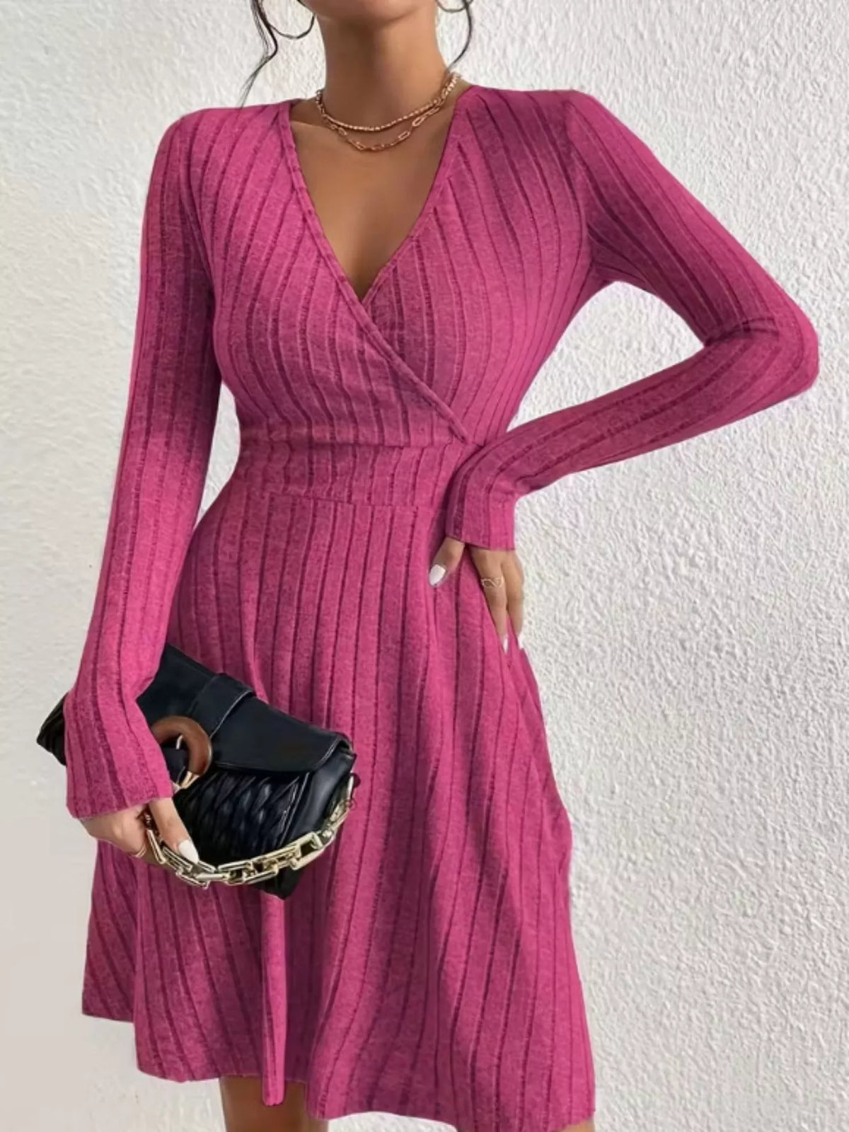Soft Ribbed Wrap Knit Mini Dress