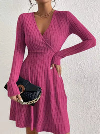 Soft Ribbed Wrap Knit Mini Dress