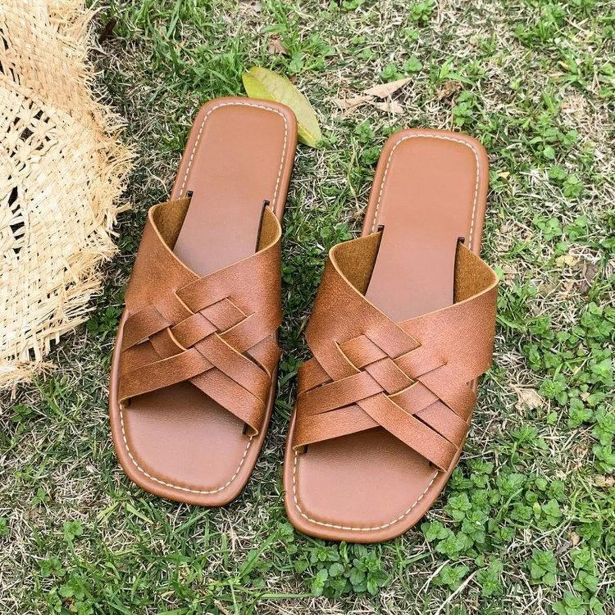 Cobalt Woven Cross-Strap Sandals