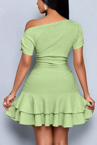 One-Shoulder Tiered Ruffle Mini Dress