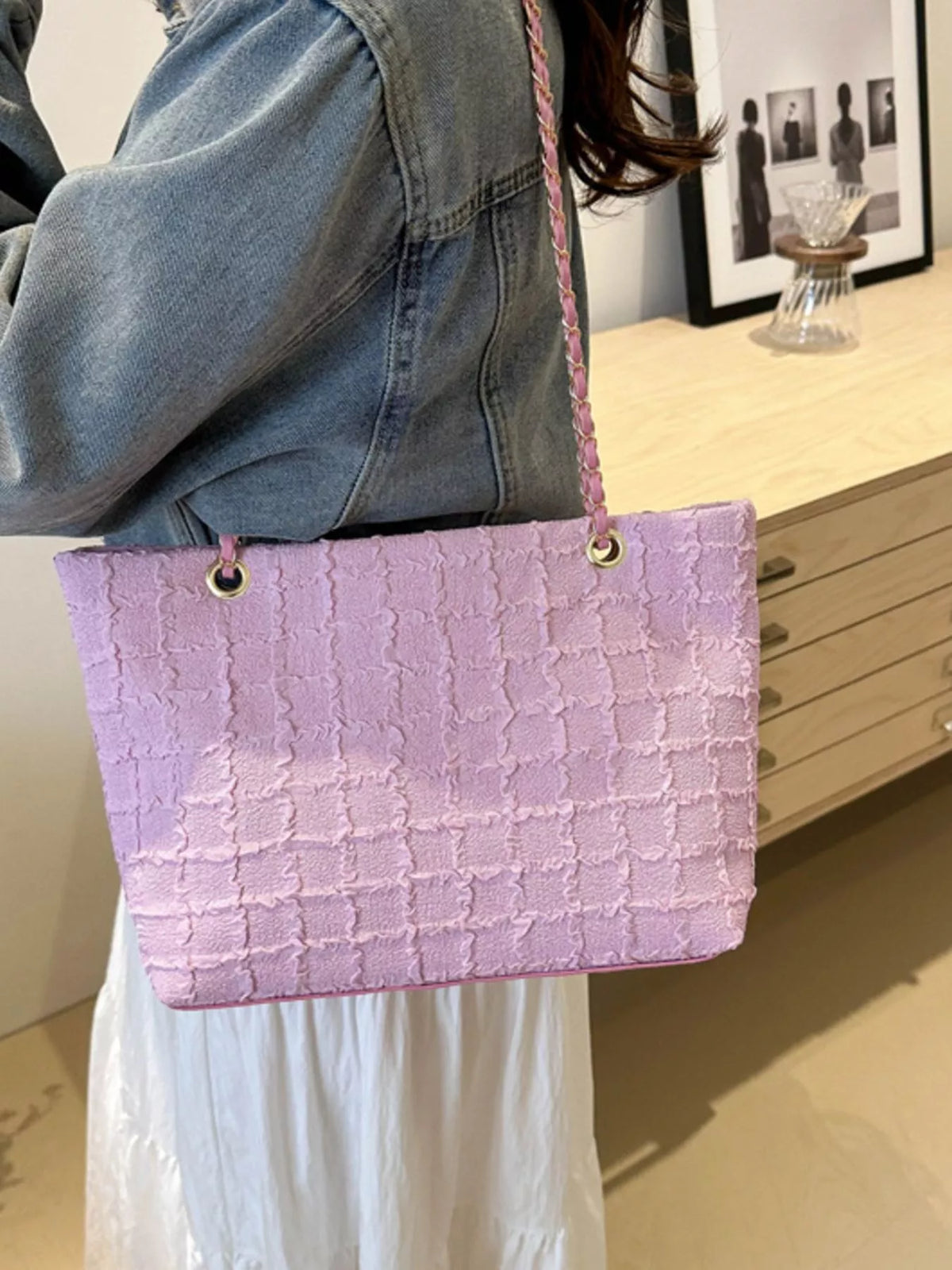 Pastel Tweed Chain Shoulder Bag