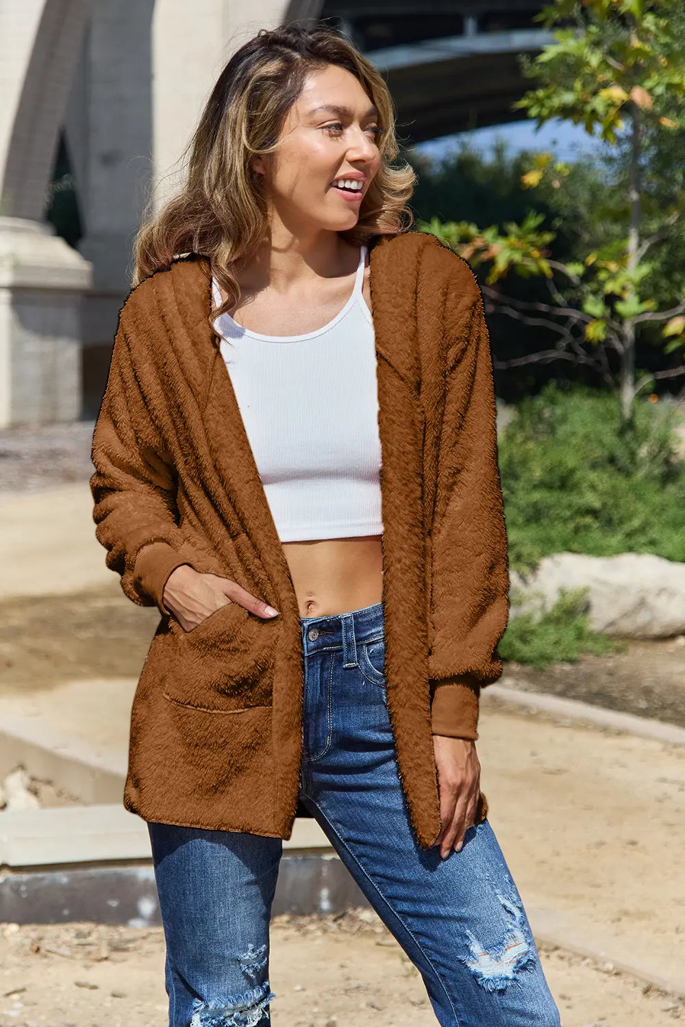 Cosy Teddy Hooded Jacket with Pockets