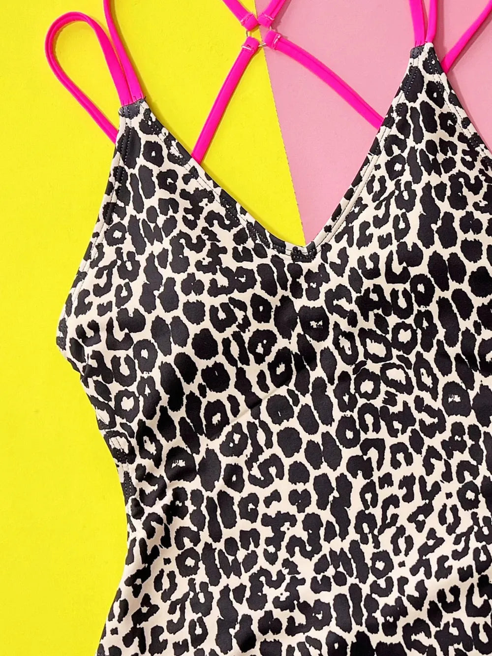 Pink Leopard Plunge Swimsuit