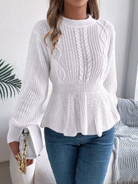 Crew-Neck Cable-Knit Peplum Jumper