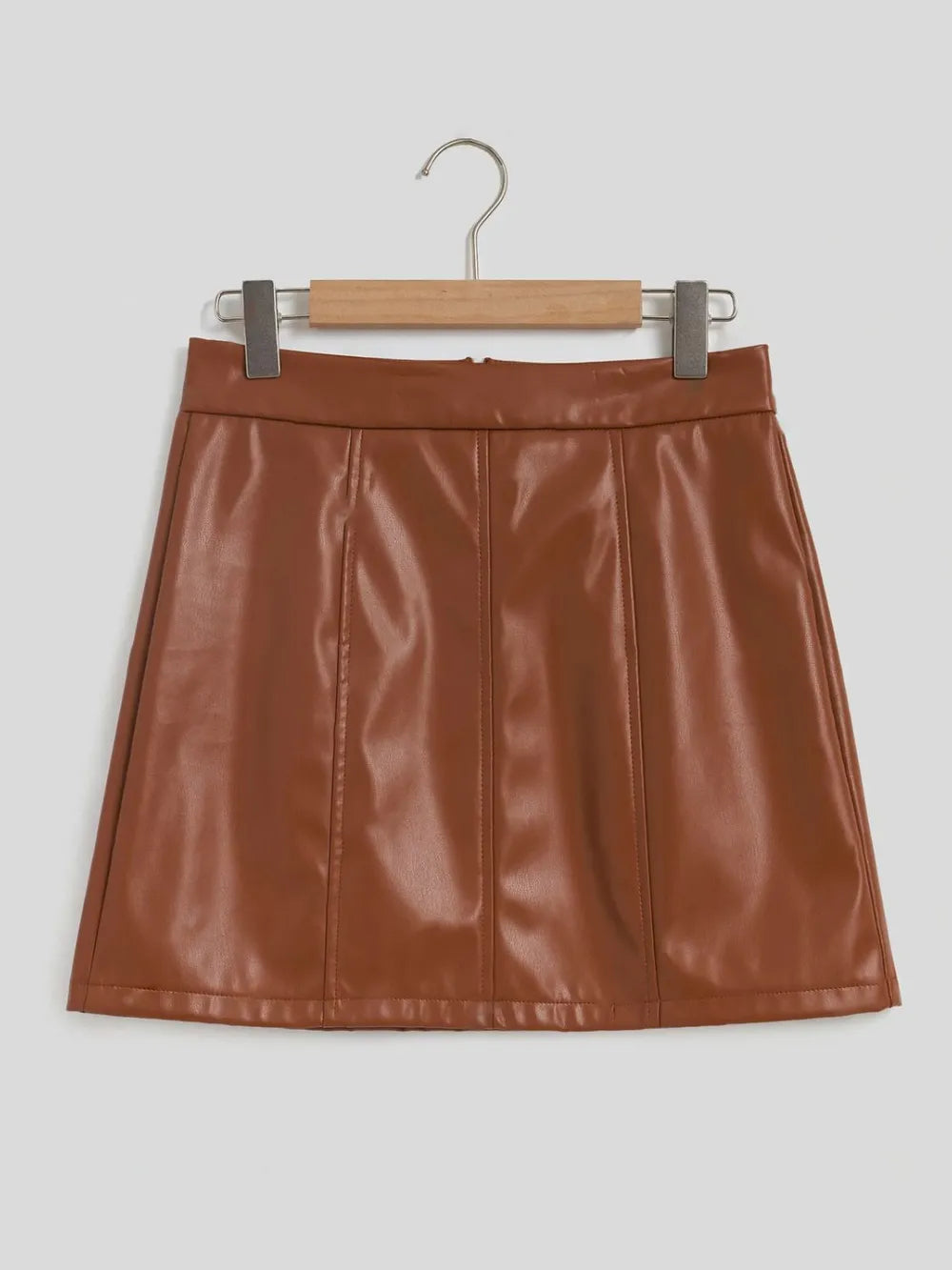 Faux-Leather Zip Mini Skirt