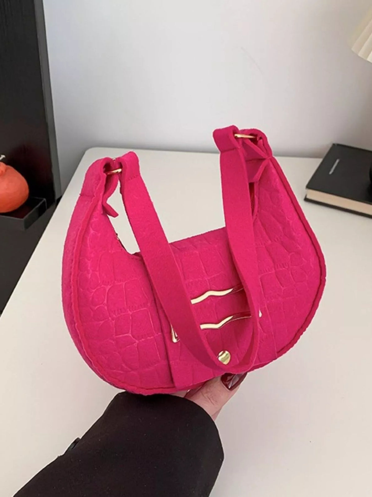 Croc-Effect Baguette Shoulder Bag