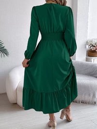 Balloon-Sleeve Tiered Smocked Maxi Dress