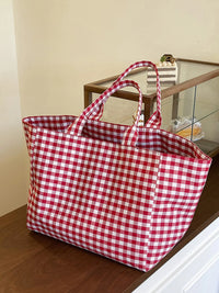 Gingham Canvas Shopper Tote