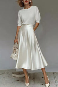 Liquid Satin A-Line Midi Skirt