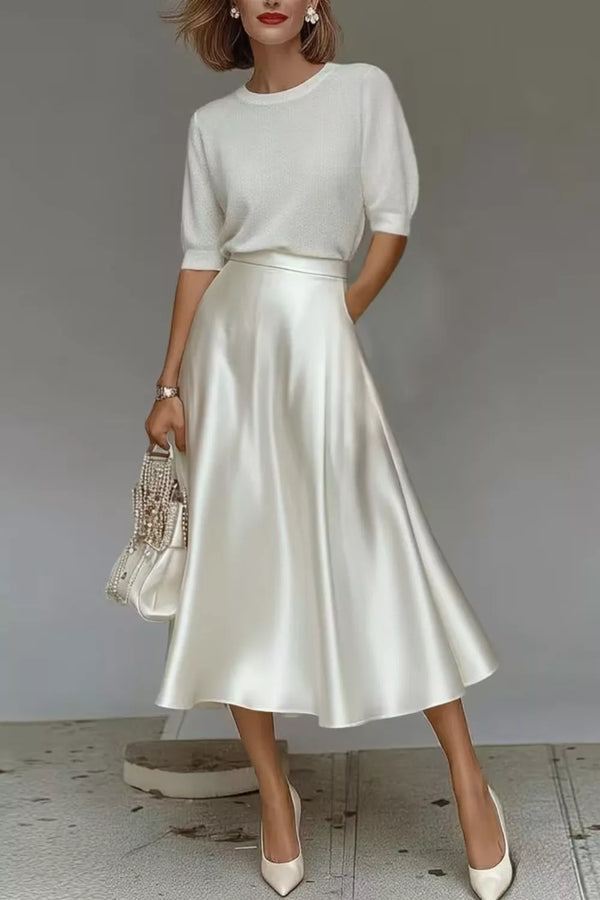 Liquid Satin A-Line Midi Skirt