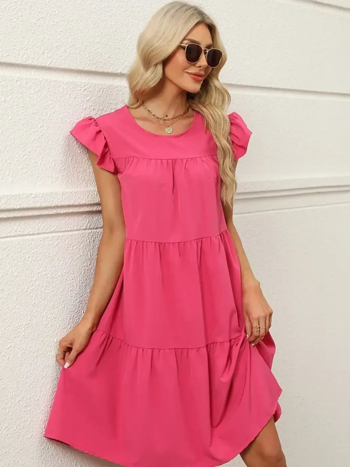Sweet Tiered Ruffle-Sleeve Mini Dress