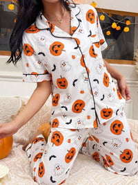 Pumpkin Print Button-Up Pyjama Set