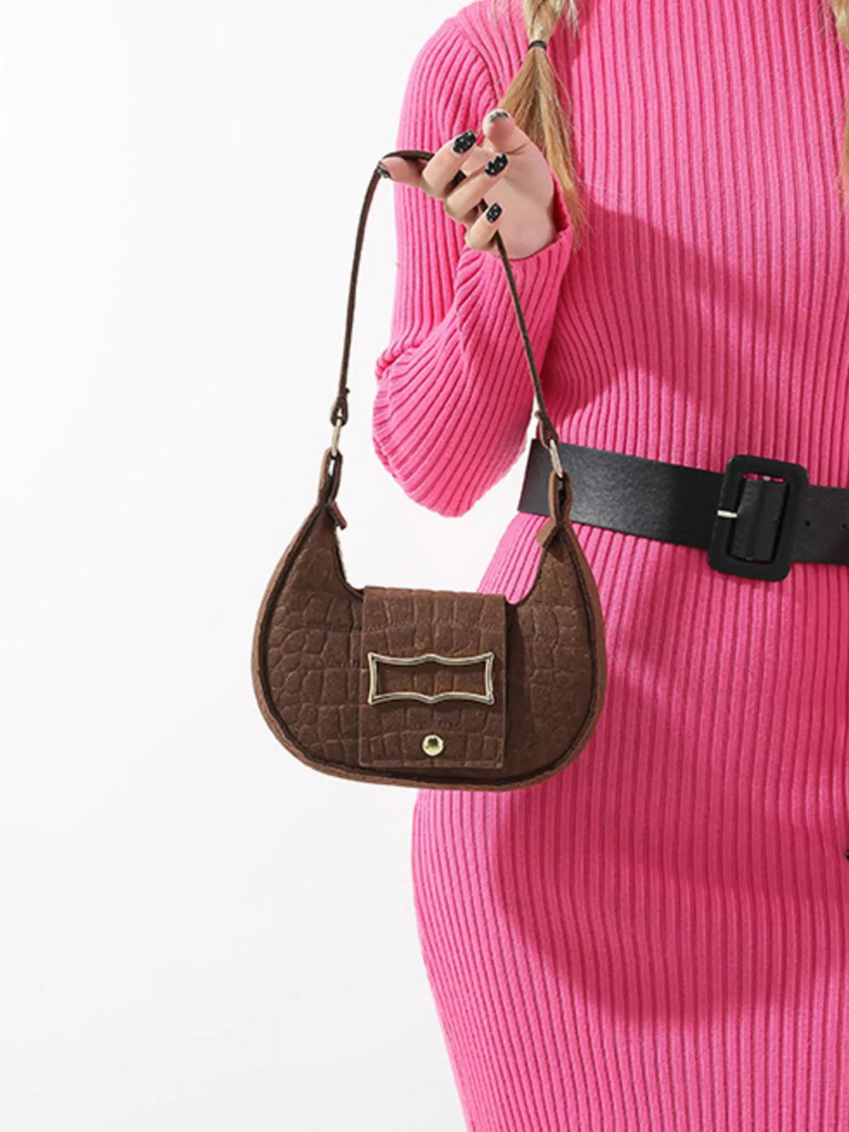 Croc-Effect Baguette Shoulder Bag