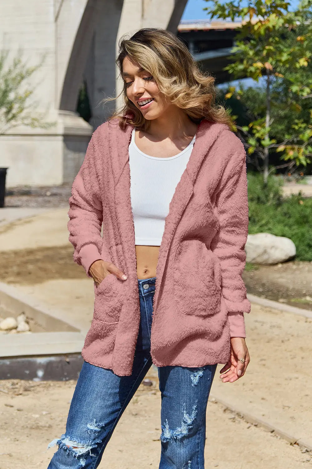 Cosy Teddy Hooded Jacket with Pockets