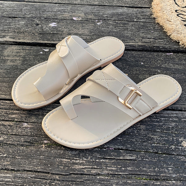 Buckle Toe-Loop Slider Sandals