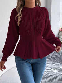 Crew-Neck Cable-Knit Peplum Jumper