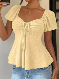 Ruched Flutter Sleeve Peplum Top