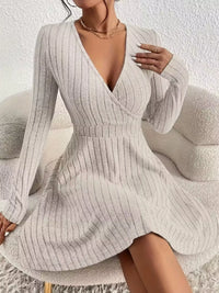 Soft Ribbed Wrap Knit Mini Dress