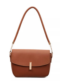 Tan Faux-Leather Flap Shoulder Bag