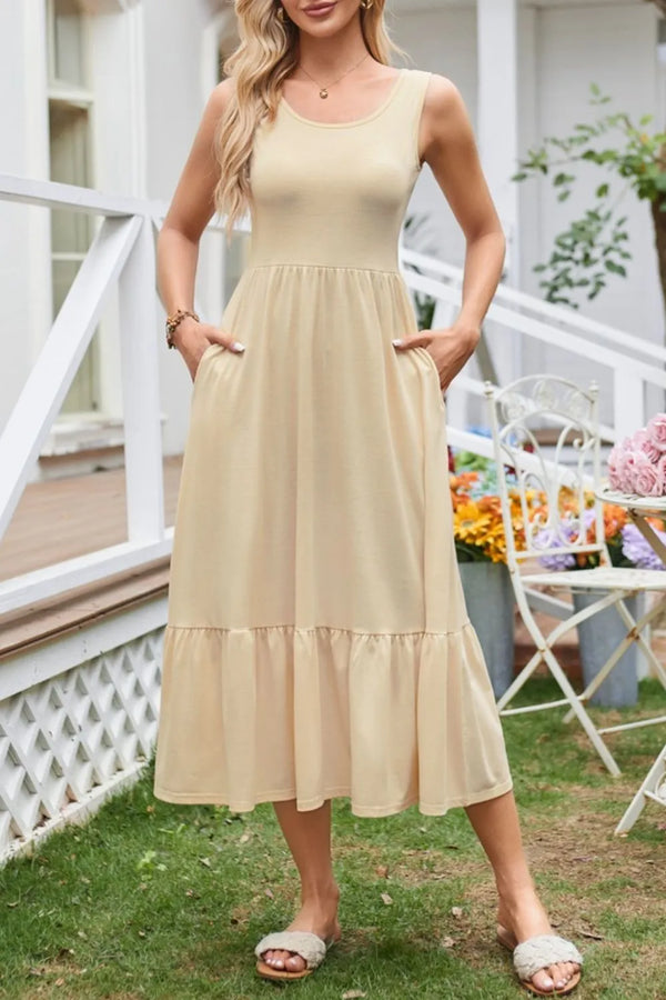 Buttercream Wide-Strap Tank Midi Dress