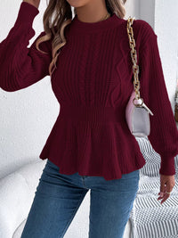 Crew-Neck Cable-Knit Peplum Jumper