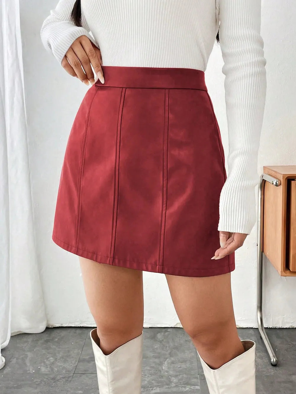 Faux-Leather Zip Mini Skirt