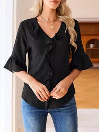Champagne Ruffle V-Neck Blouse