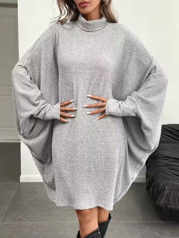 Oversized Ribbed Roll-Neck Jumper Dress