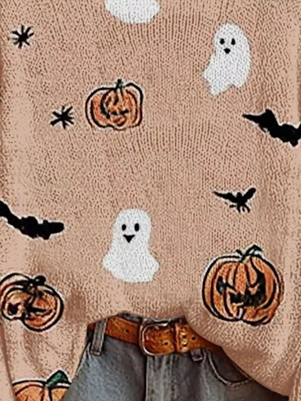 Halloween Ghost Print Boat-Neck Jumper