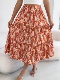 Midnight Floral Ruffle-Hem Midi Skirt