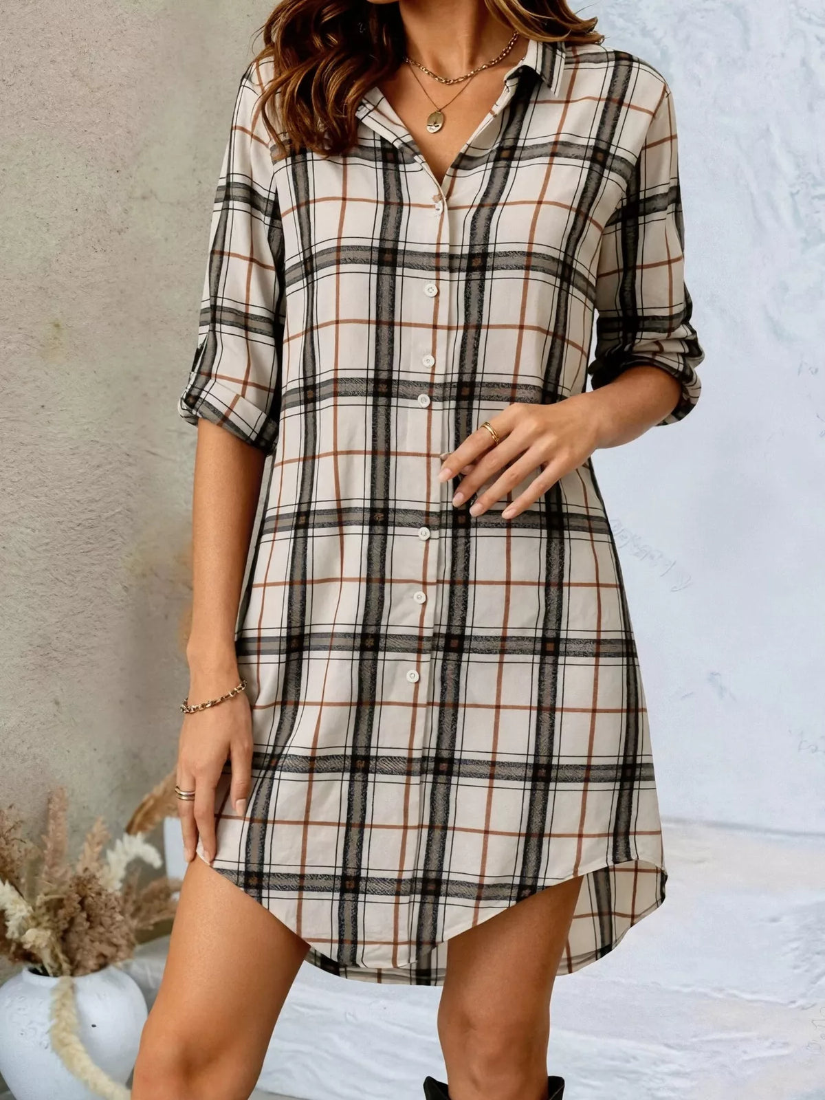Check Button-Down Shirt Dress