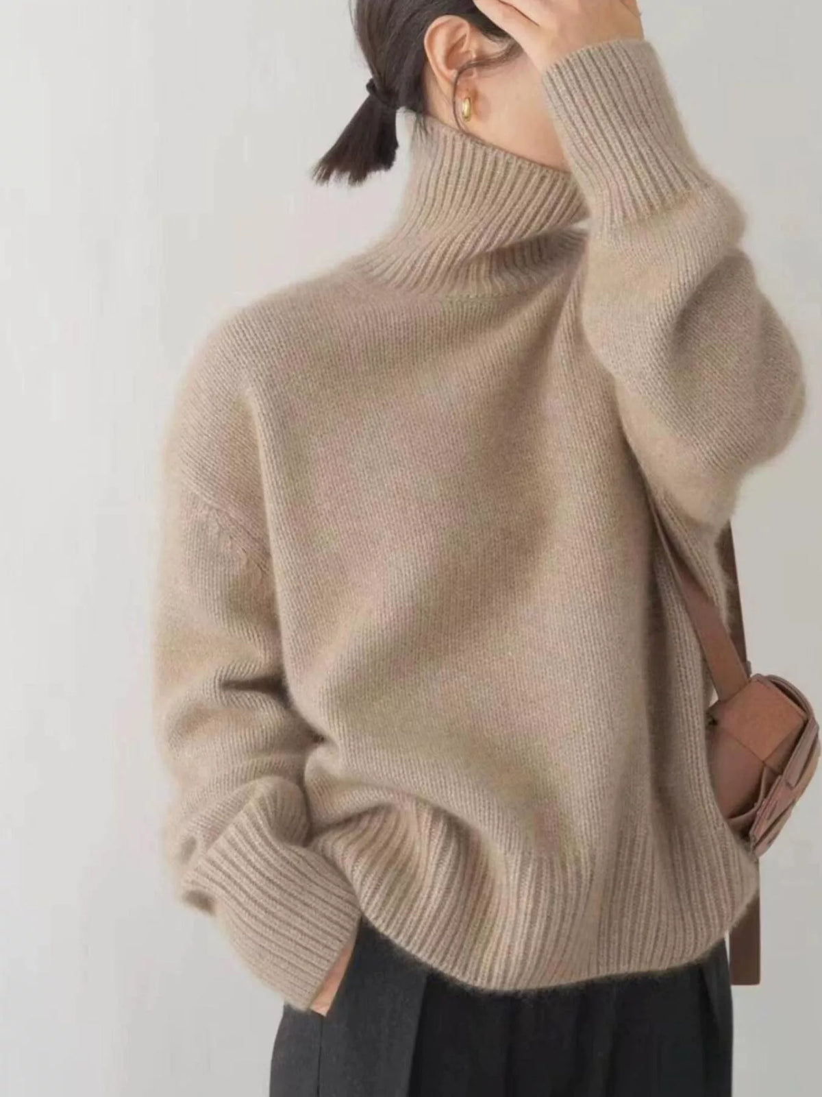 Ribbed Roll-Neck Drop-Shoulder Jumper